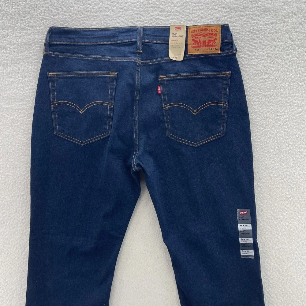 Levis Jeans Mens 36x30 Blue 514 Straight Stretch Dark Wash Stretch Denim Cowboy